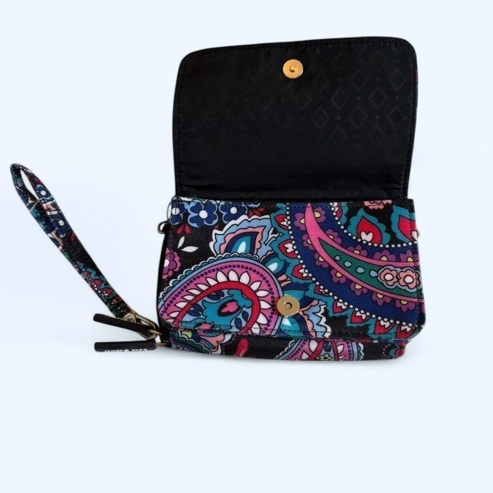 Vera Bradley RFID Tech Small Zip Wristlet Wallet Floral Paisley Clutch Blue